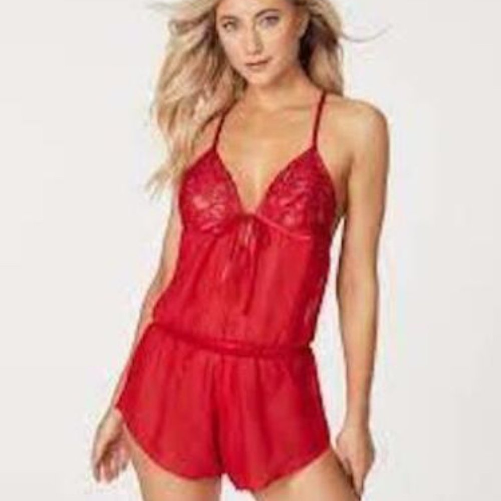 Frederick’s of Hollywood, Renata Sheer Romper, Red M
